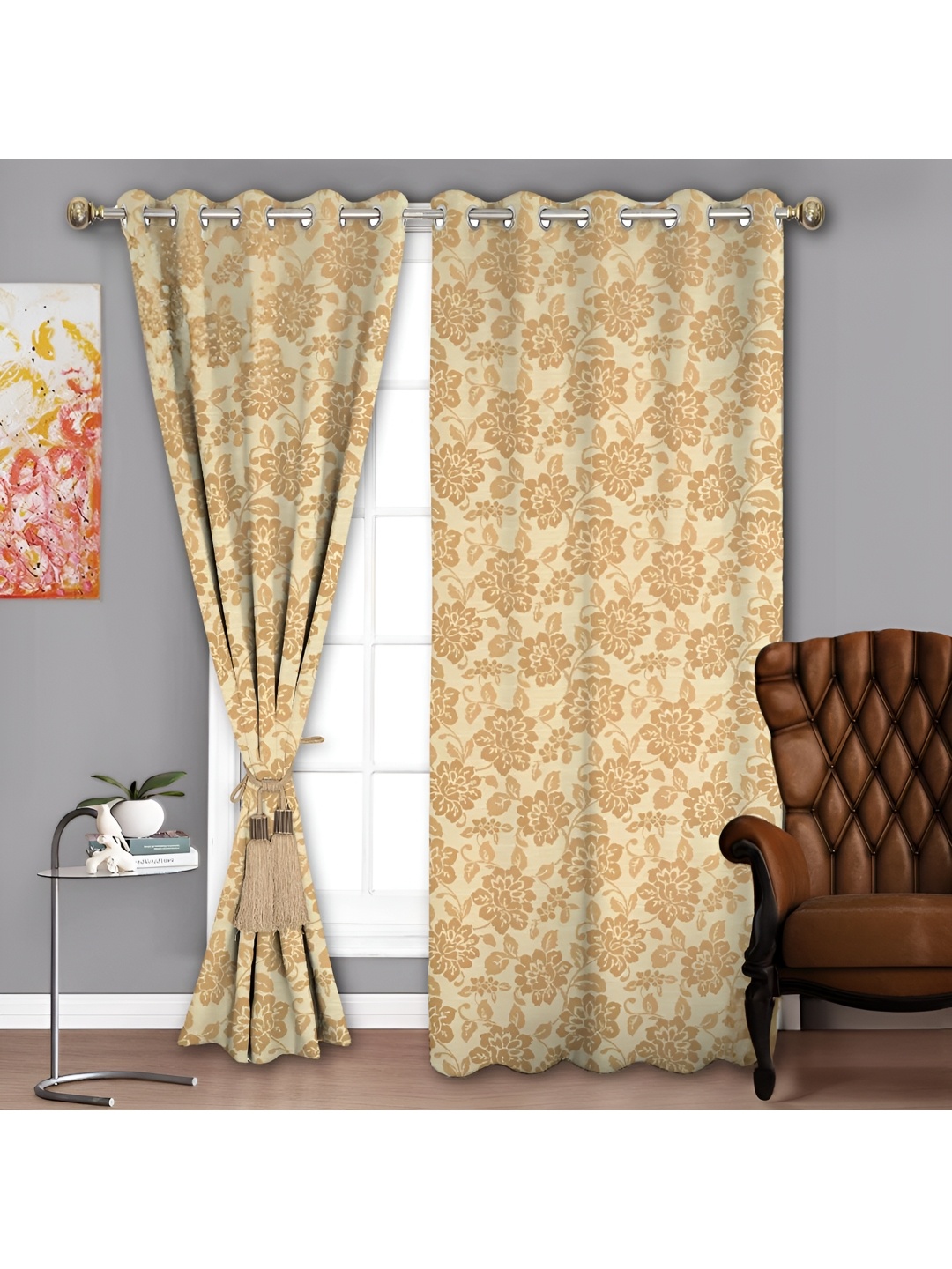 

Parda Sansar Beige 2 Pieces Ethnic Motifs Room Darkening Long Door Curtain