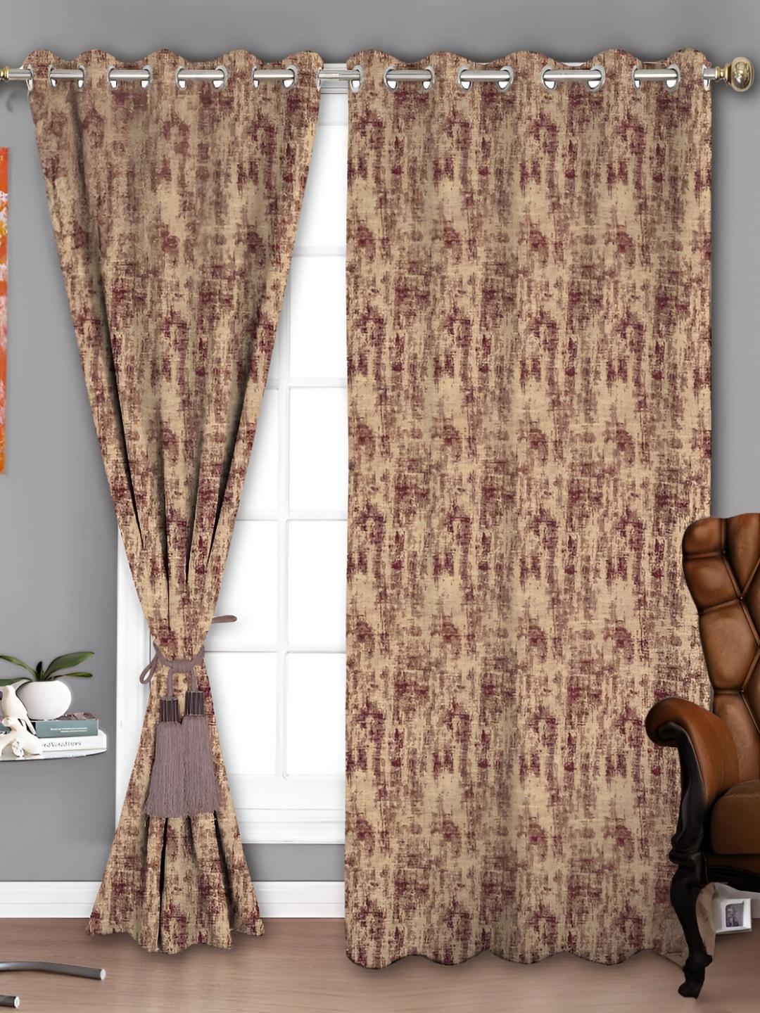 

Parda Sansar Beige & Brown 2 Pcs Ethnic Motifs Room Darkening Door Curtain