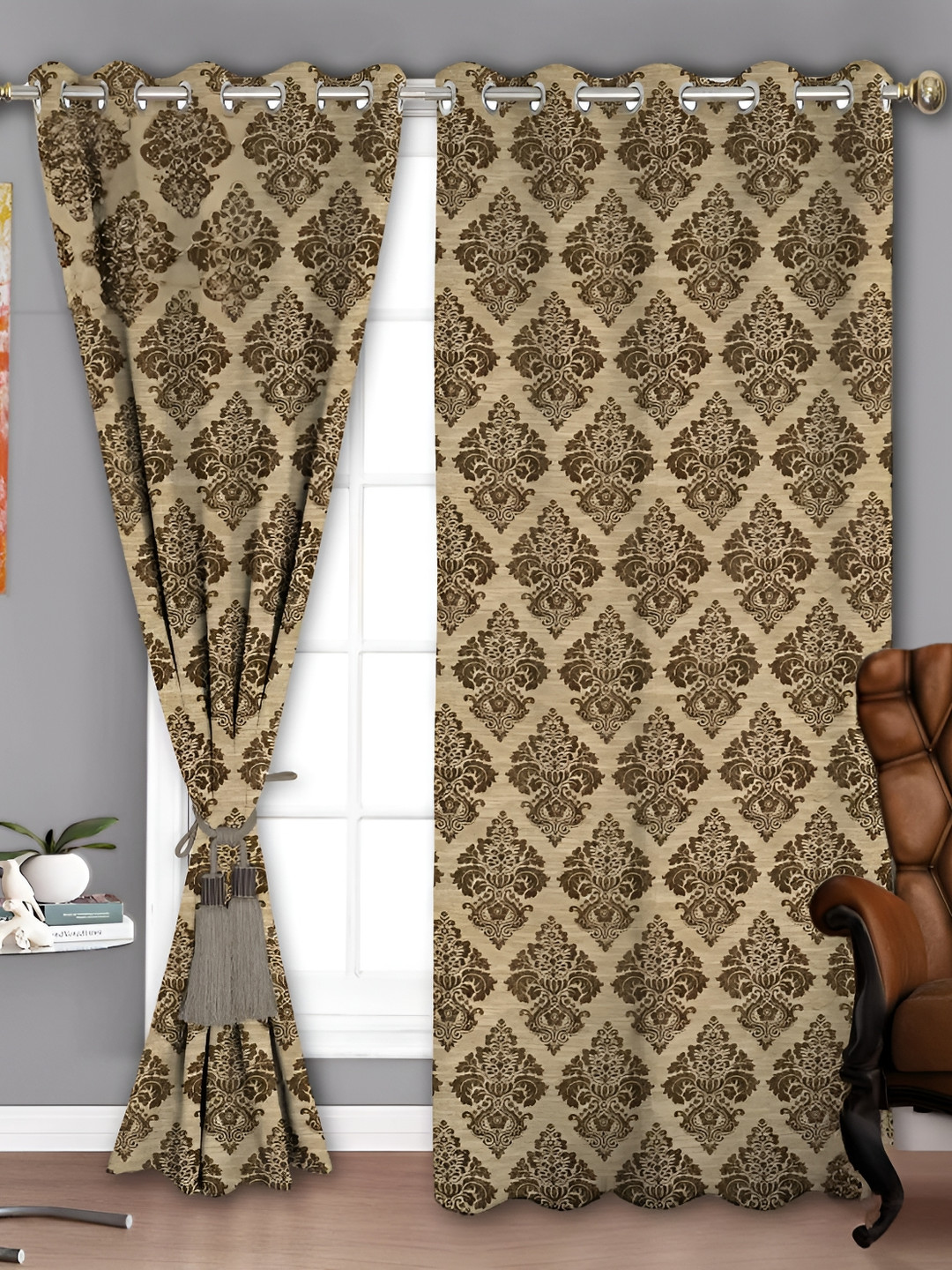 

Parda Sansar Beige 2 Pieces Ethnic Motifs Room Darkening Window Curtain
