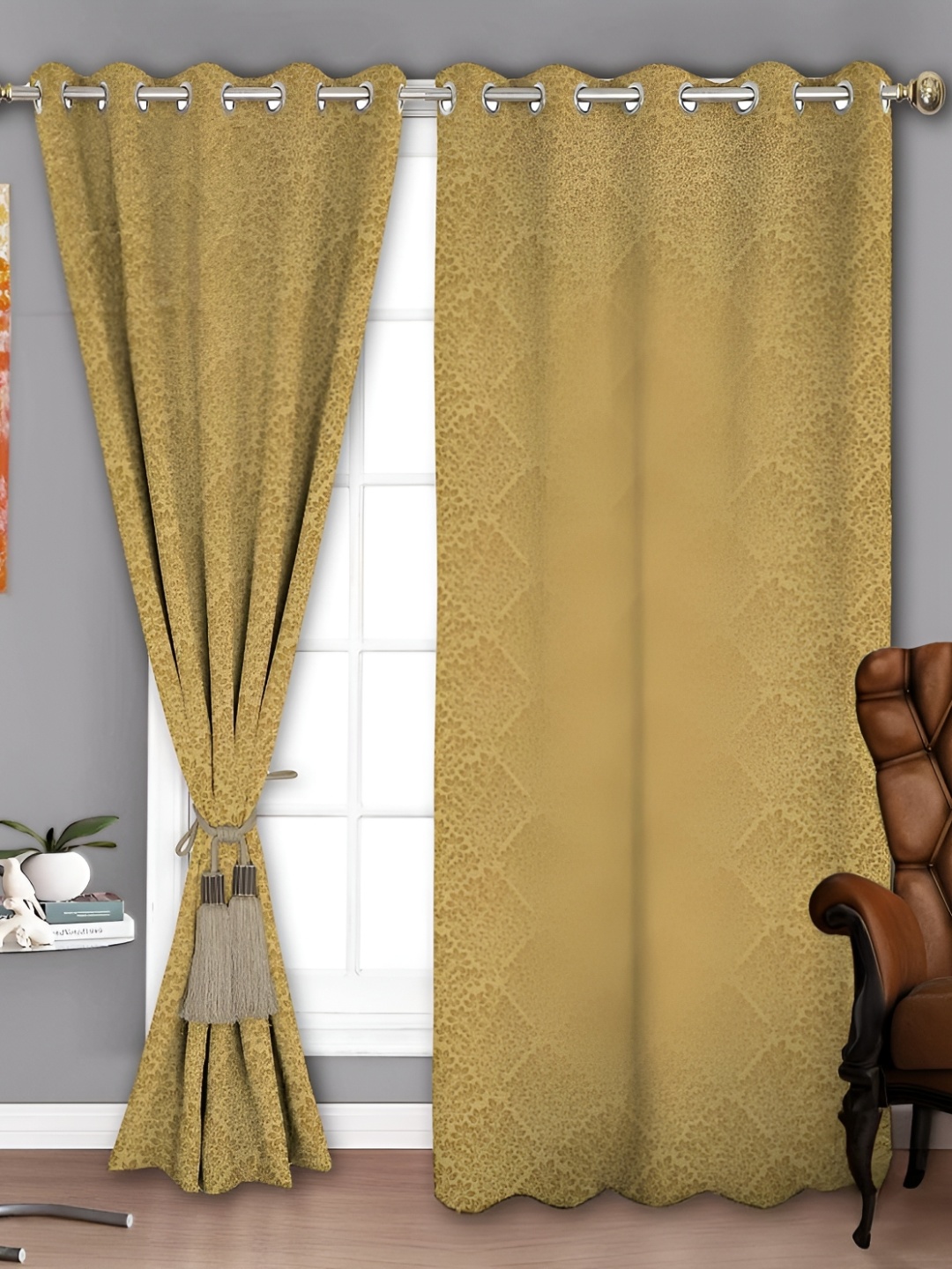 

Parda Sansar Green 2 Pieces Floral Printed Room Darkening Window Curtains