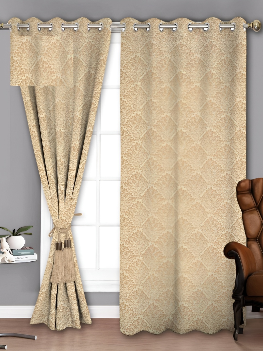 

Parda Sansar Beige 2 Pcs Geometric Room Darkening Long Door Curtain