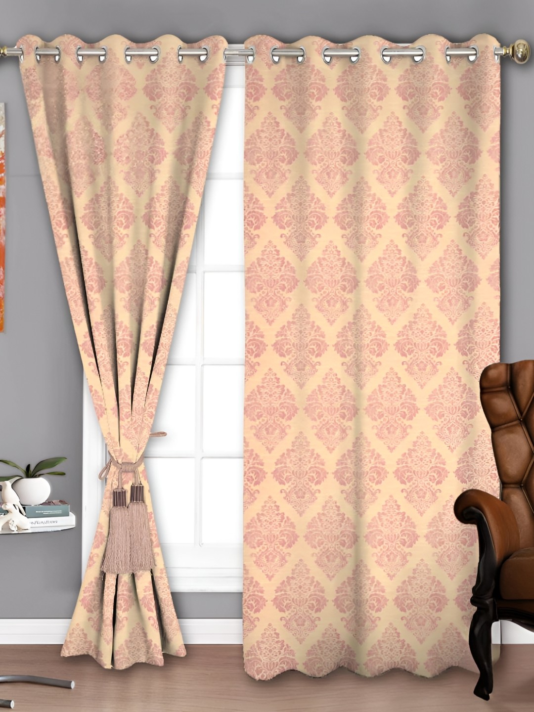 

Parda Sansar Peach & Cream 2 Pieces Ethnic Motifs Room Darkening Window Curtain