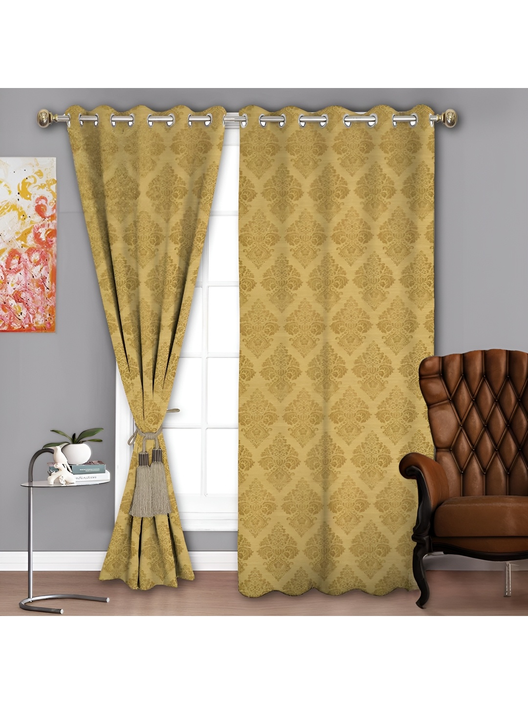 

Parda Sansar Brown 2 Pieces Ethnic Motifs Room Darkening Window Curtains