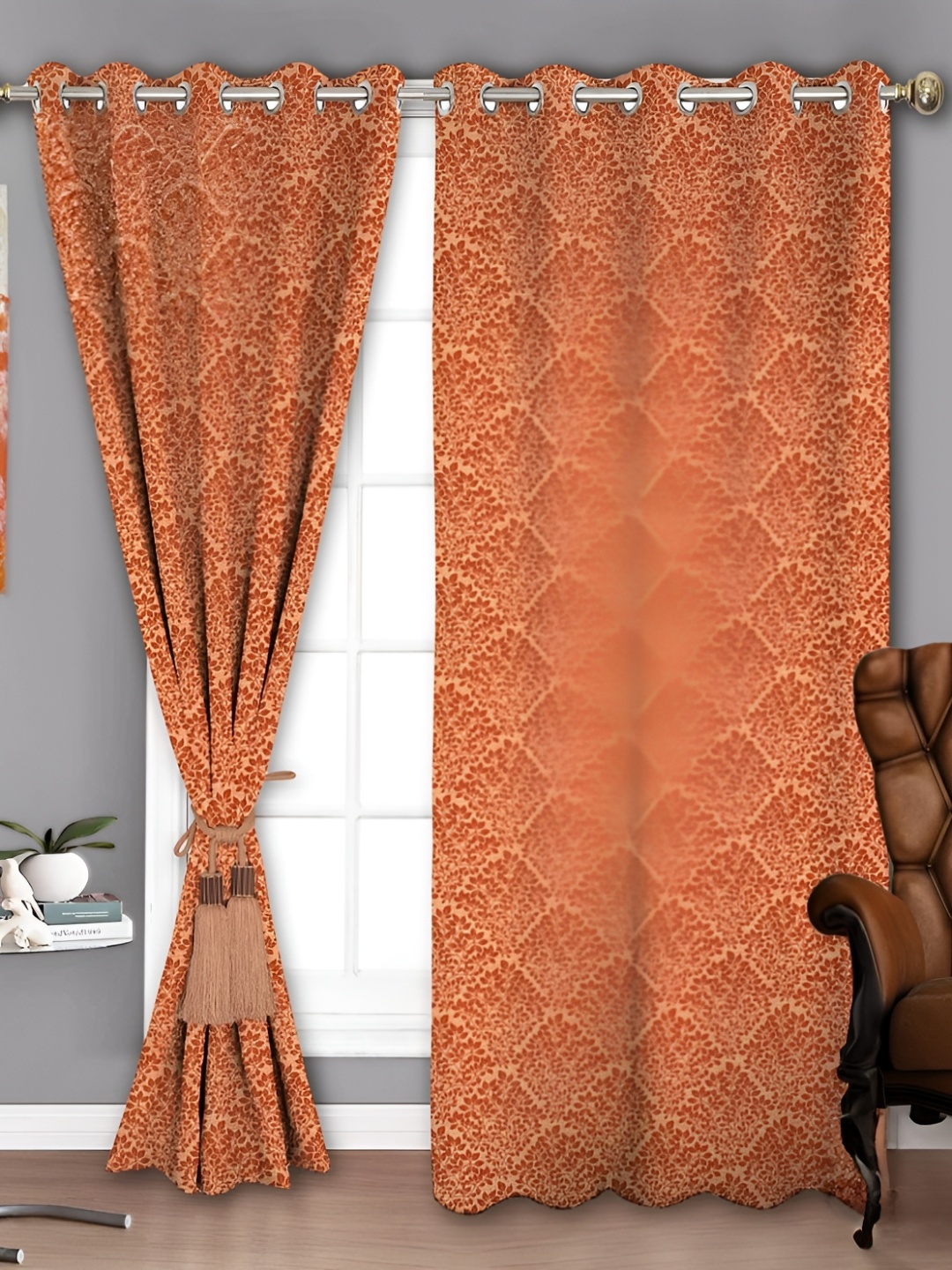 

Parda Sansar Red 2 Pieces Ethnic Motifs Room Darkening Window Curtains