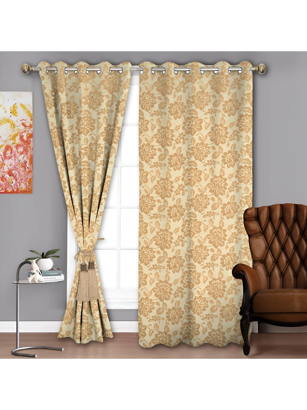 

Parda Sansar Brown & Cream 2 Pcs Floral Room Darkening Door Curtain