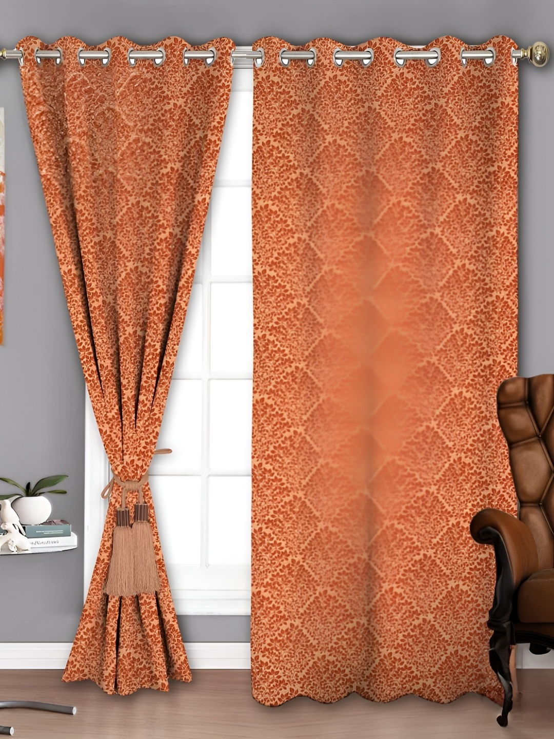 

Parda Sansar Red 2 Pieces Ethnic Motifs Room Darkening Door Curtain