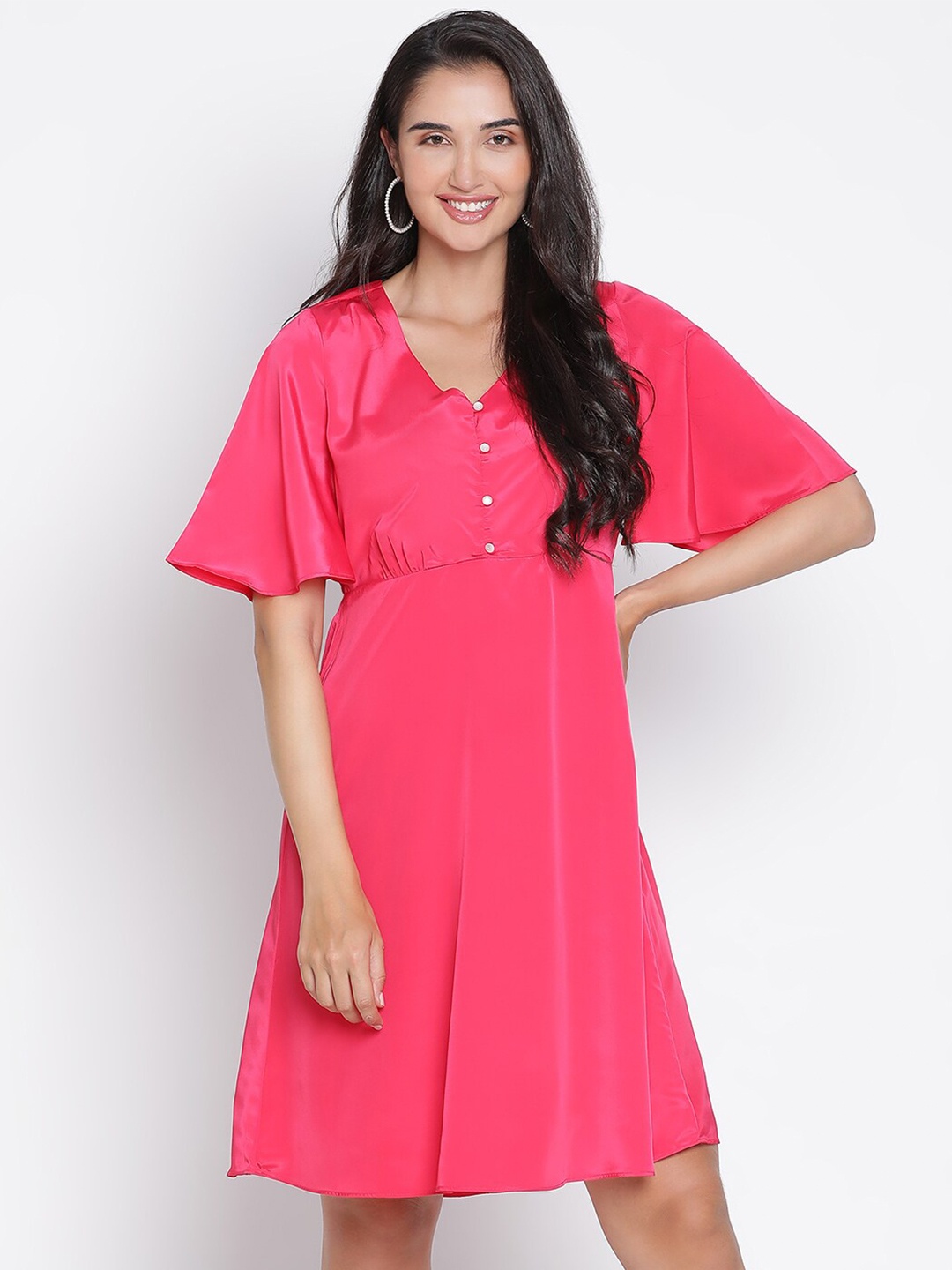 

DRAAX Fashions Flared Sleeve A-Line Dress, Pink
