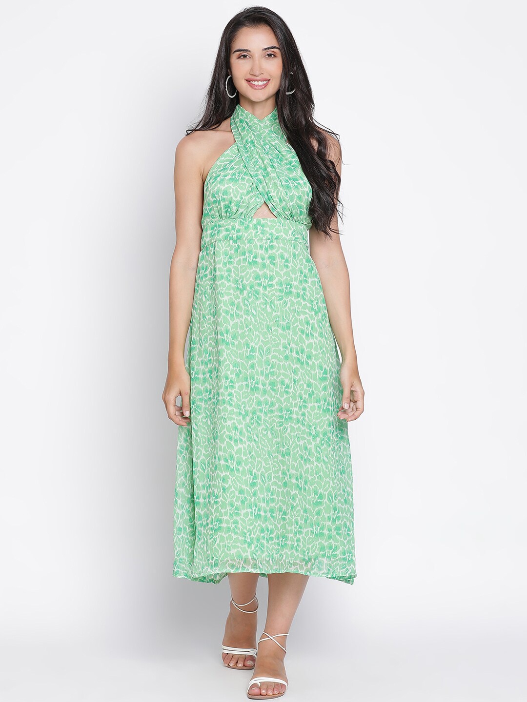 

DRAAX Fashions Floral Print A-Line Midi Dress, Green