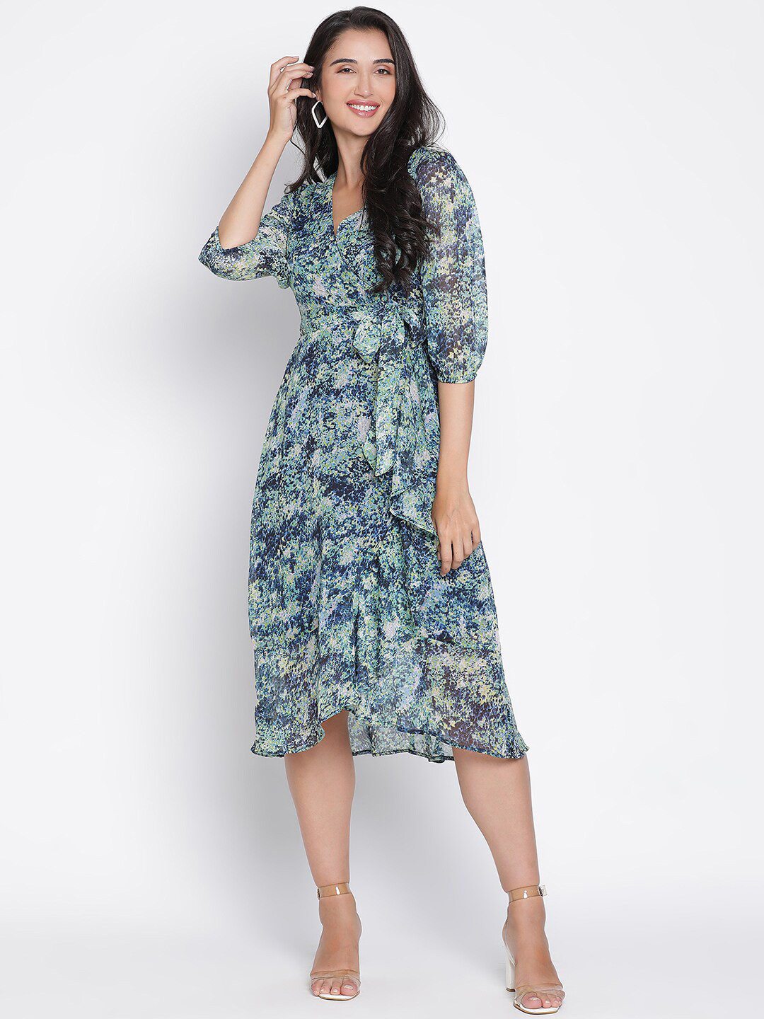 

DRAAX Fashions Floral Print Puff Sleeve Fit & Flare Midi Dress, Multi