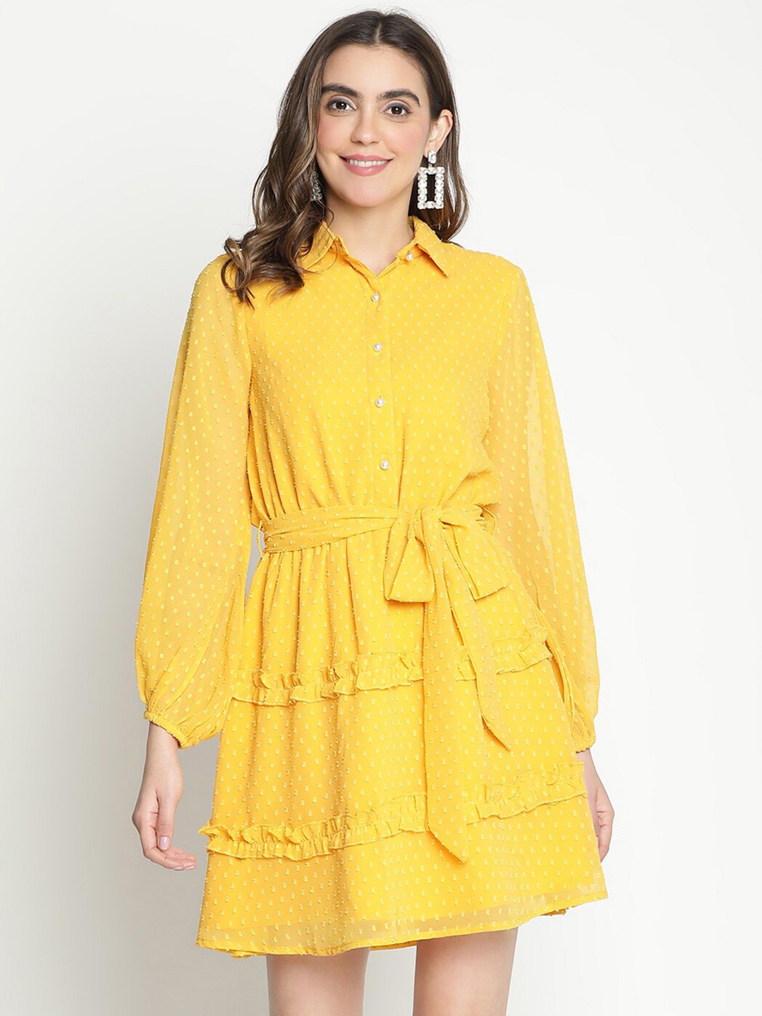 

DRAAX Fashions Print Shirt Dress, Yellow