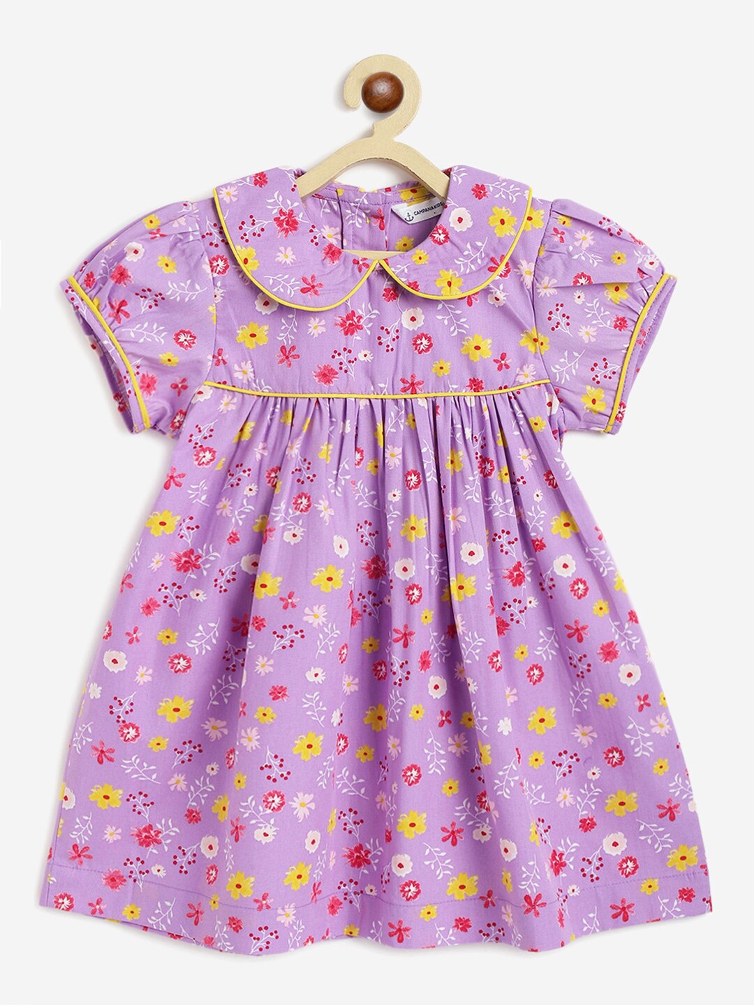 

Campana Girls Printed Cotton Short Sleeves Knee Length Empire Waist Dress, Purple