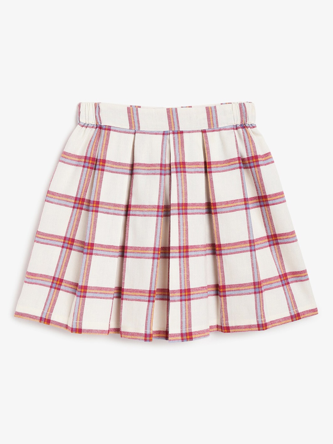 

Campana Girls Checked Pure Cotton Gathered Or Pleated A-Line Above Knee length Skirt, Off white