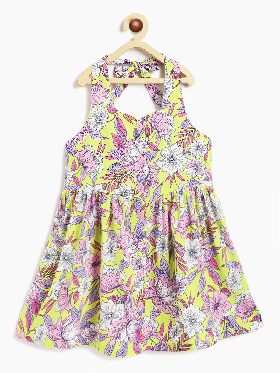 

Campana Girls Printed Sleeveless Knee Length Fit and Flare Dress, Pink