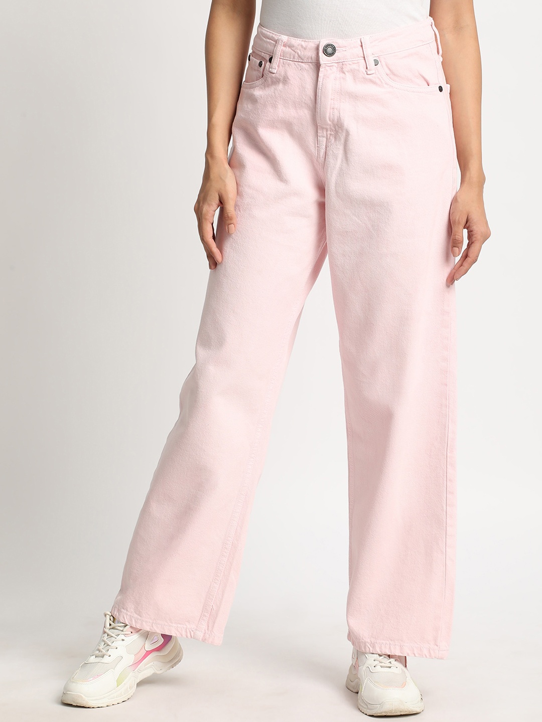 

Bene Kleed Women Relaxed Fit High-Rise Coloured Jeans, Pink