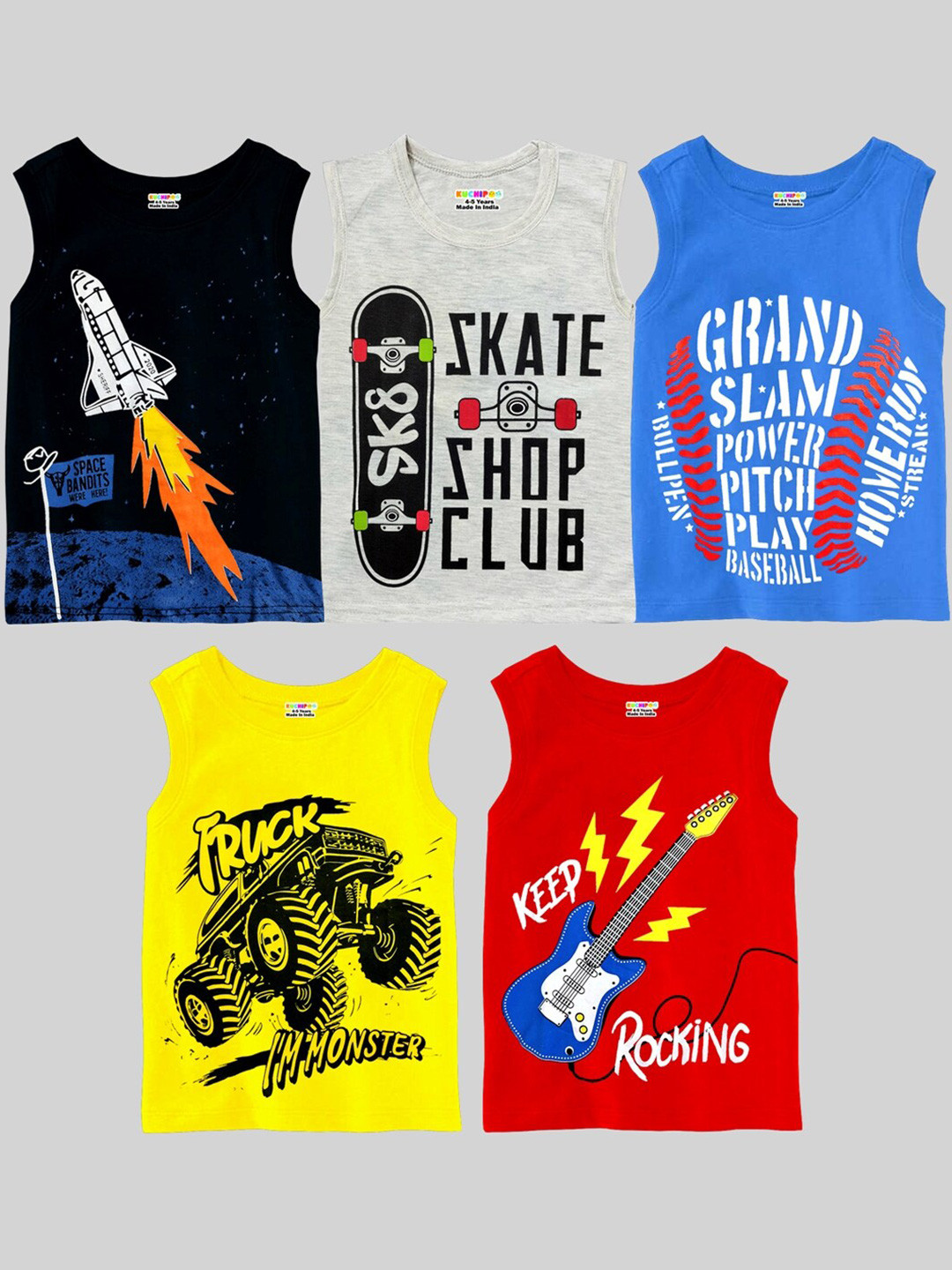 

KUCHIPOO Boys 5 Printed Applique T-shirt, Red