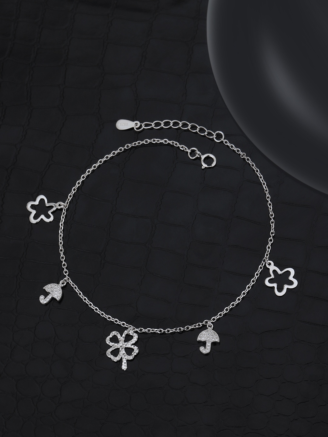 

Carlton London 925 Sterling Silver Rhodium Plated with CZ Charm Anklet