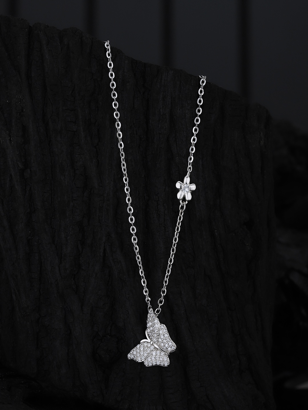 

Carlton London 925 Sterling Silver Rhodium Plated with CZ Butterfly Pendant with Chain