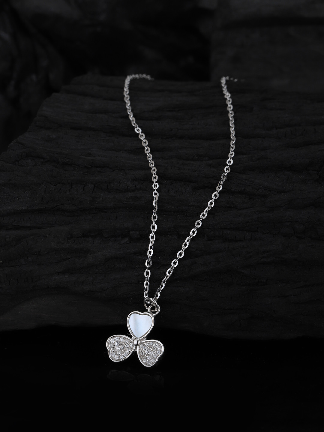

Carlton London 925 Sterling Silver Rhodium Plated with CZ Floral Pendant with Chain