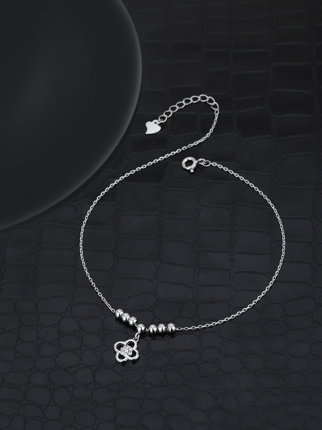 

Carlton London 925 Sterling Silver Rhodium Plated with CZ Adjustable Anklet