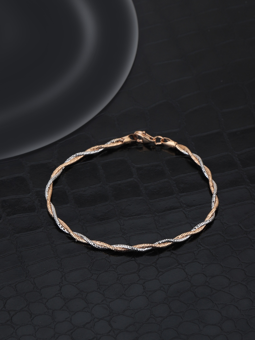 

Carlton London Women 925 Sterling Silver Rhodium & Rose Gold Plated Double Chain Bracelet