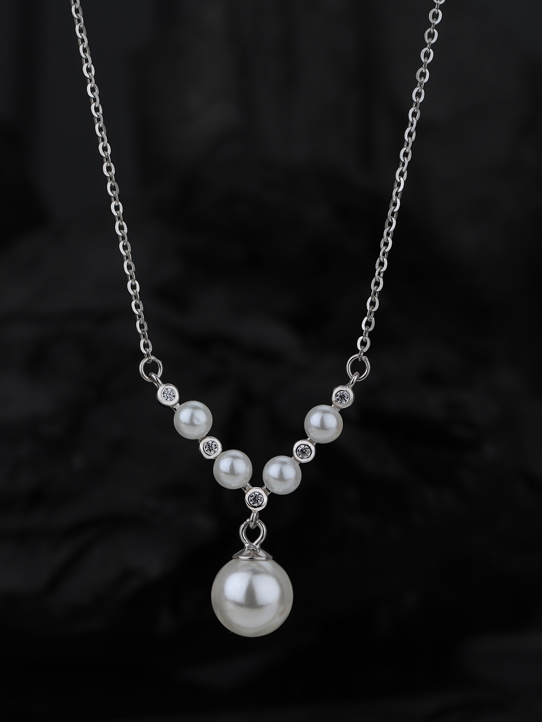 

Carlton London 925 Sterling Silver with Rhodium Plated Dangling Pearl Necklace