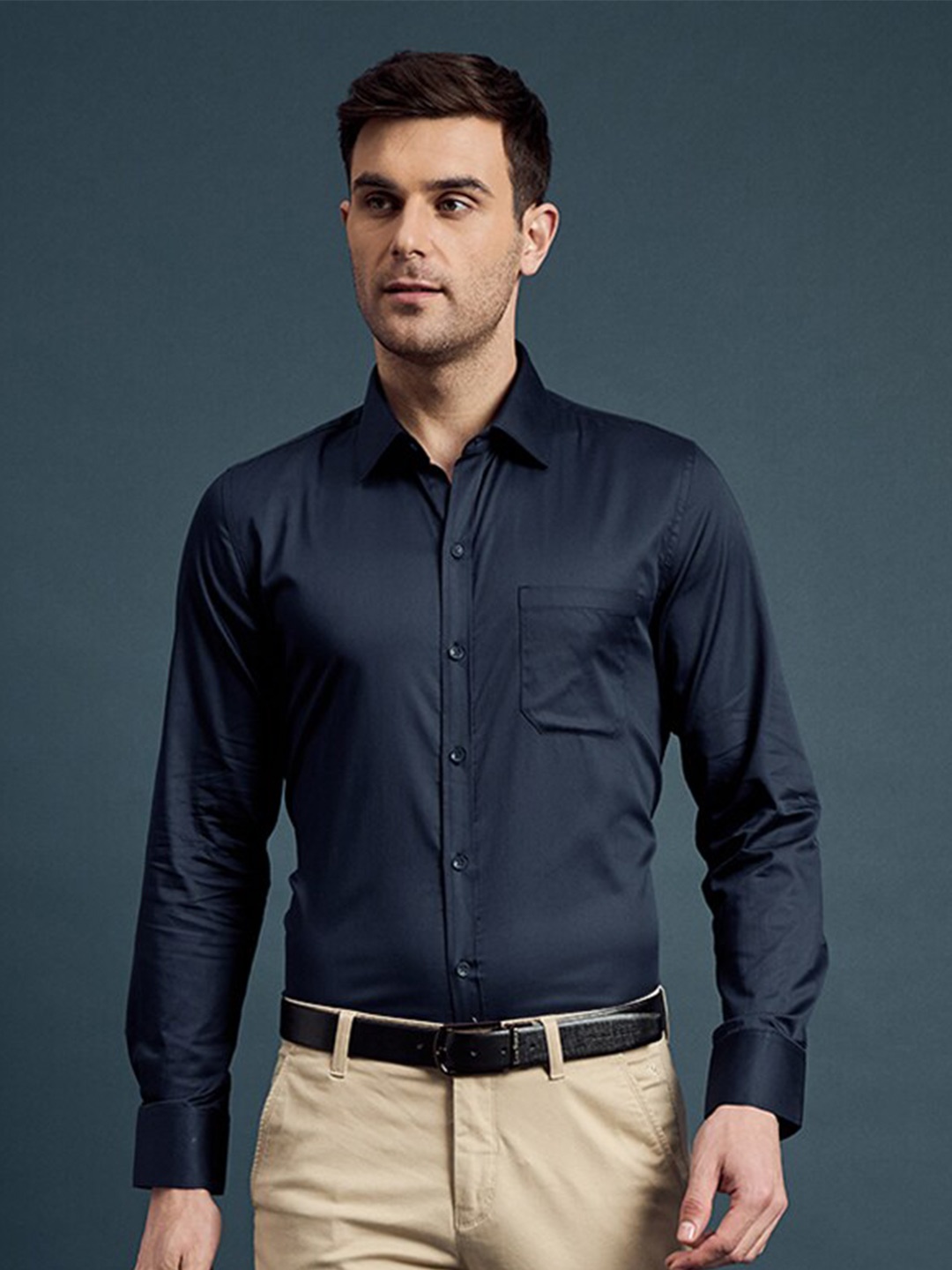 LOUIS STITCH Men Comfort Opaque Formal Shirt, Navy blue
