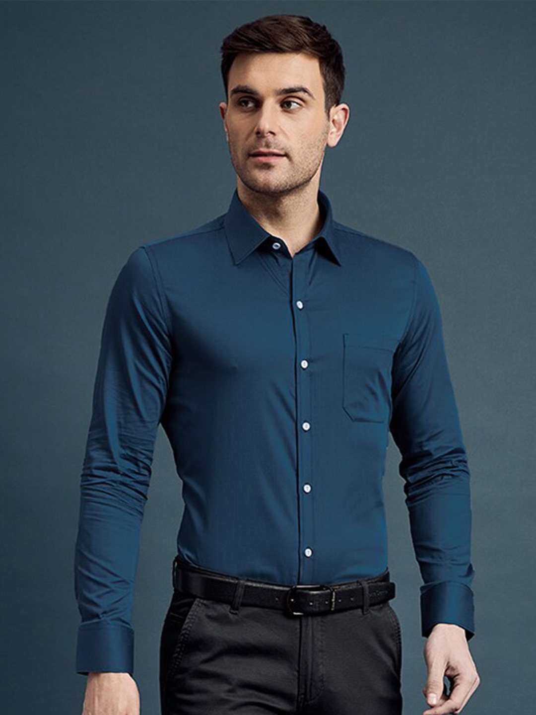 

LOUIS STITCH Men Slim Fit Opaque Formal Shirt, Teal