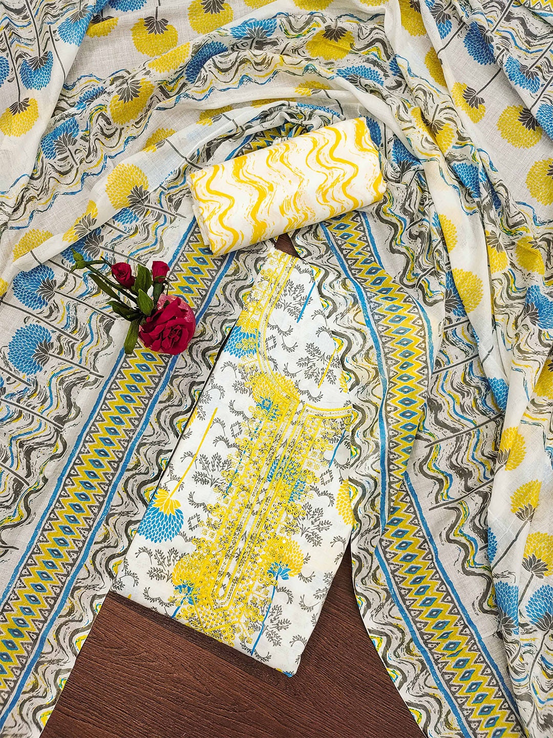

MANVAA Abstract Printed Unstitched Dress Material, White