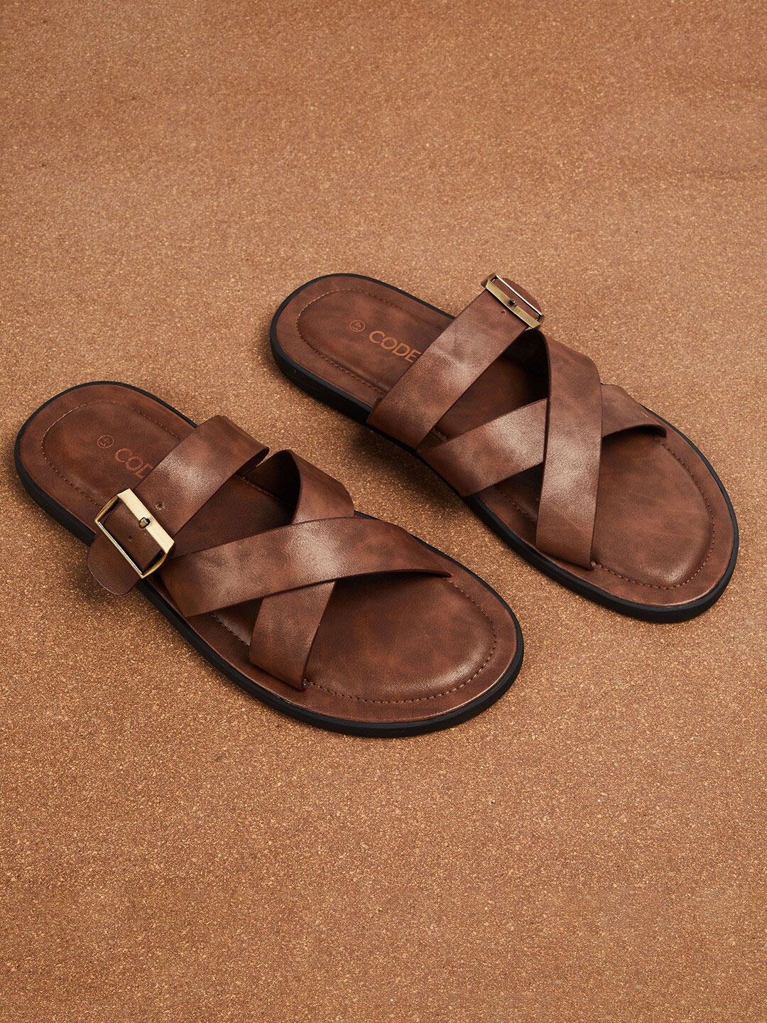 

CODE by Lifestyle Men Cross-Straps Comfort Sandals with Buckle Detail, Brown