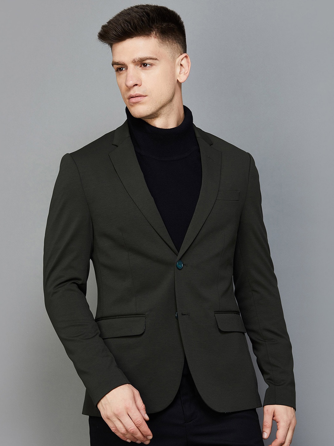 

CODE by Lifestyle Peaked Lapel Long Sleeves Slim-Fit Single-Breasted Blazer, Olive