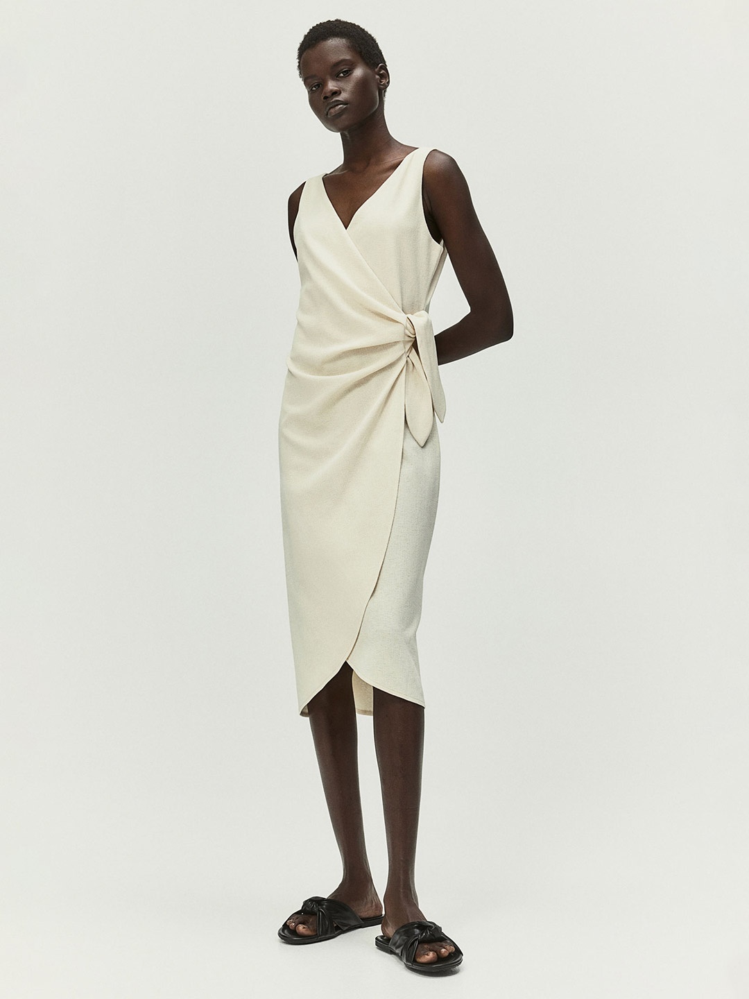 

H&M Textured Wrap Dress, Beige
