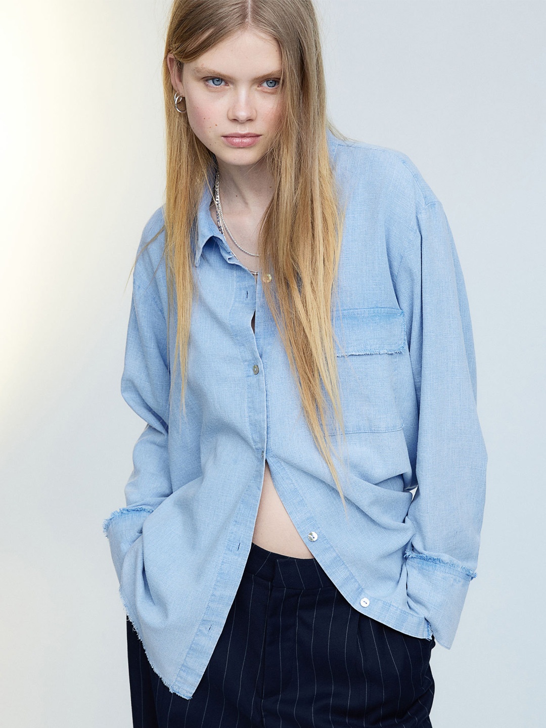 

H&M Linen-Blend Shirt, Blue
