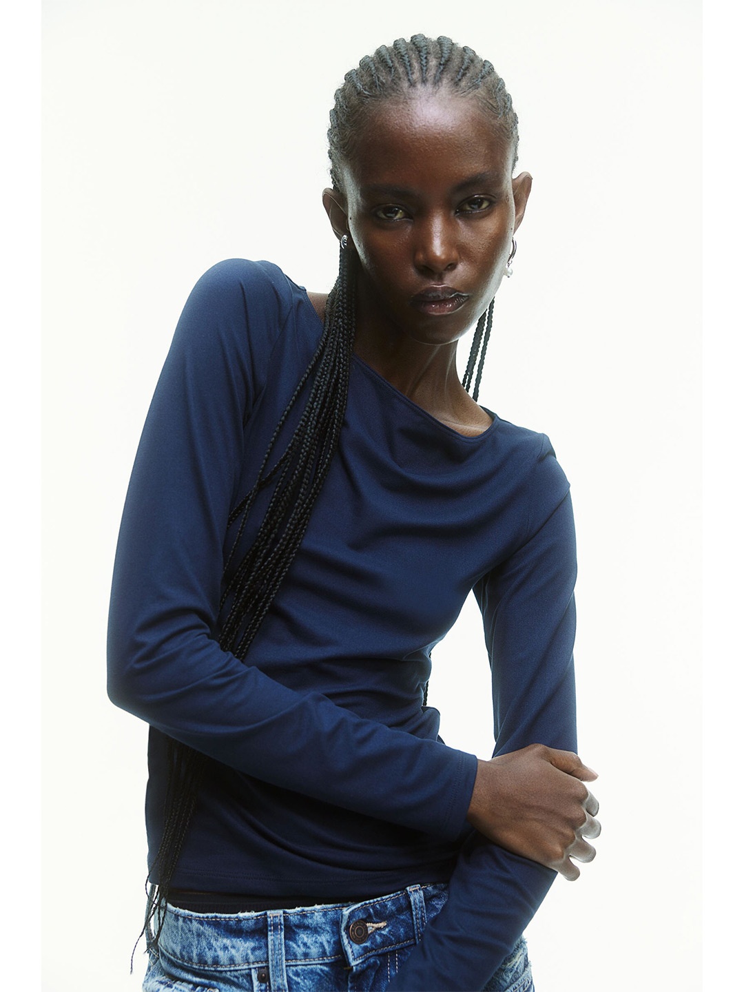 

H&M Boat-Neck Jersey Top, Blue
