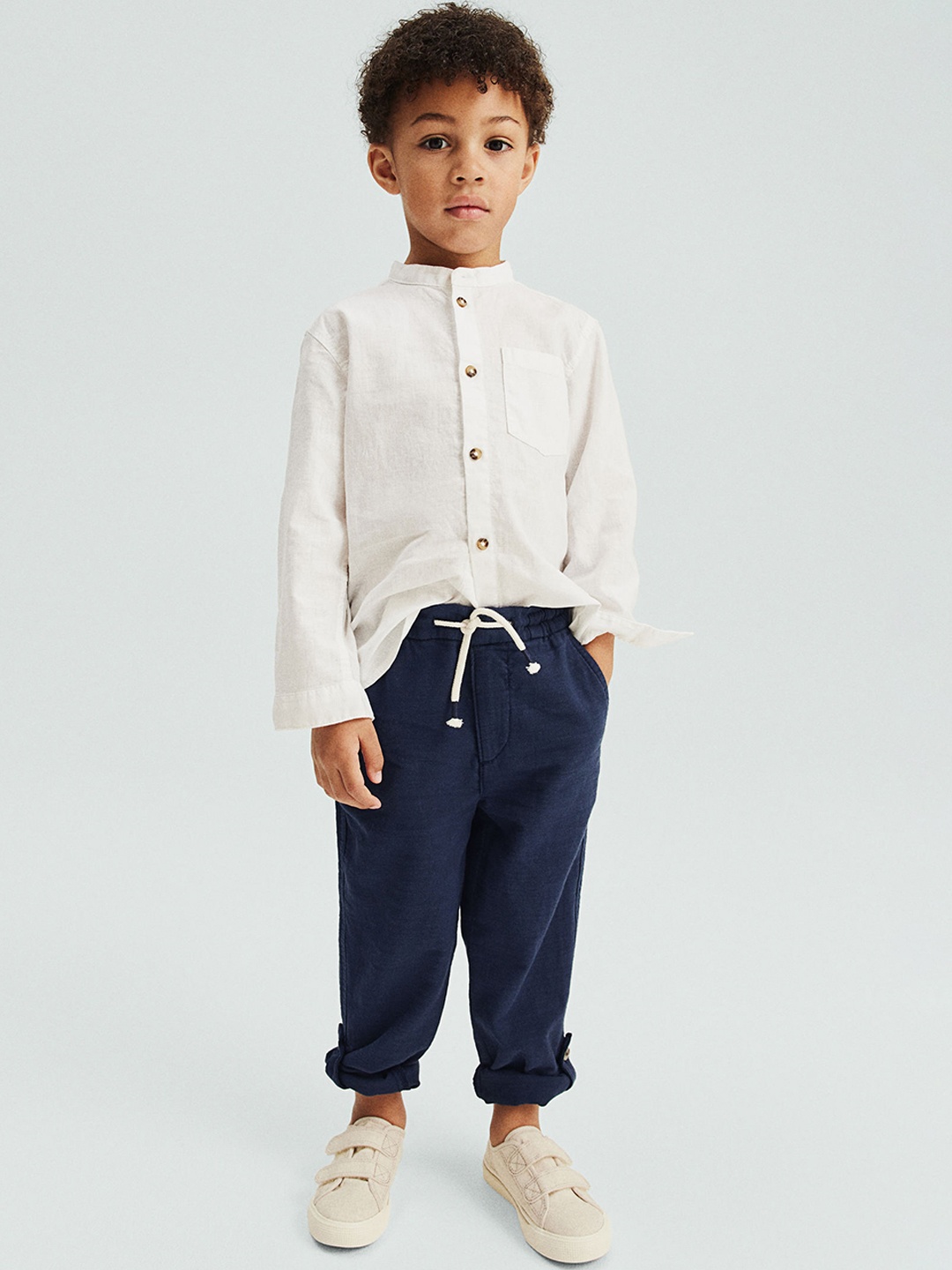 

H&M Boys Loose Fit Roll-Up Trousers, Blue