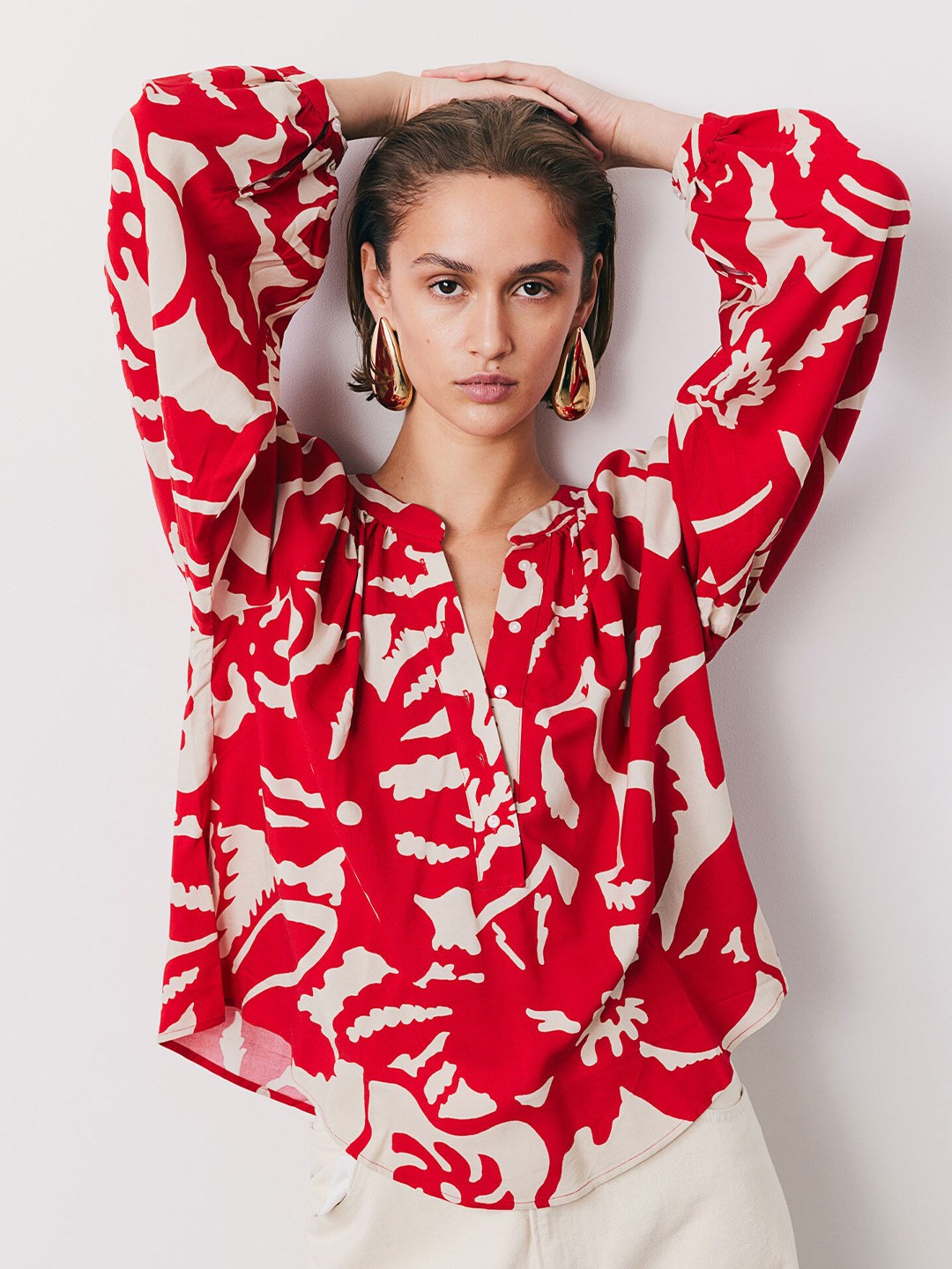 

H&M Balloon-Sleeved Blouse, Red