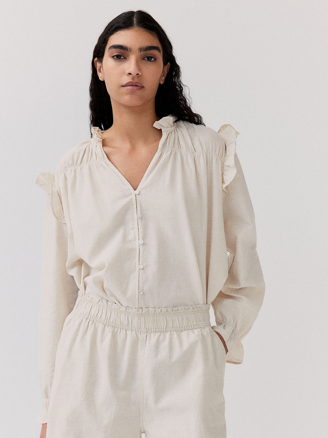 

H&M Linen-Blend Blouse, Beige