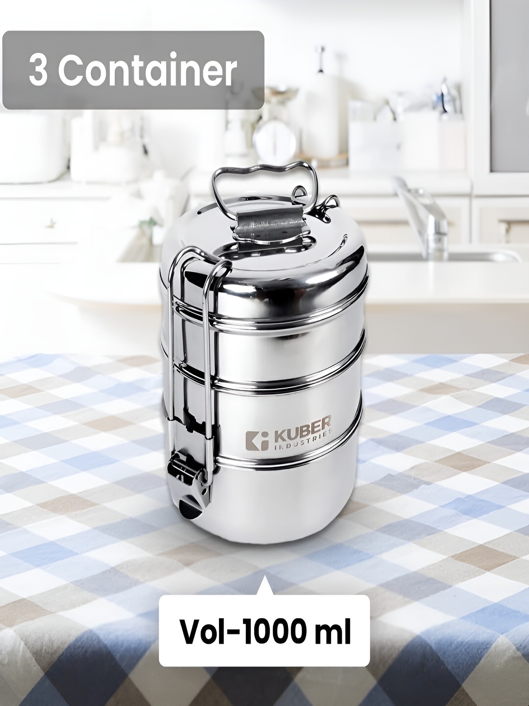

Kuber Industries Grey Stainless Steel Lunch Box 1 L