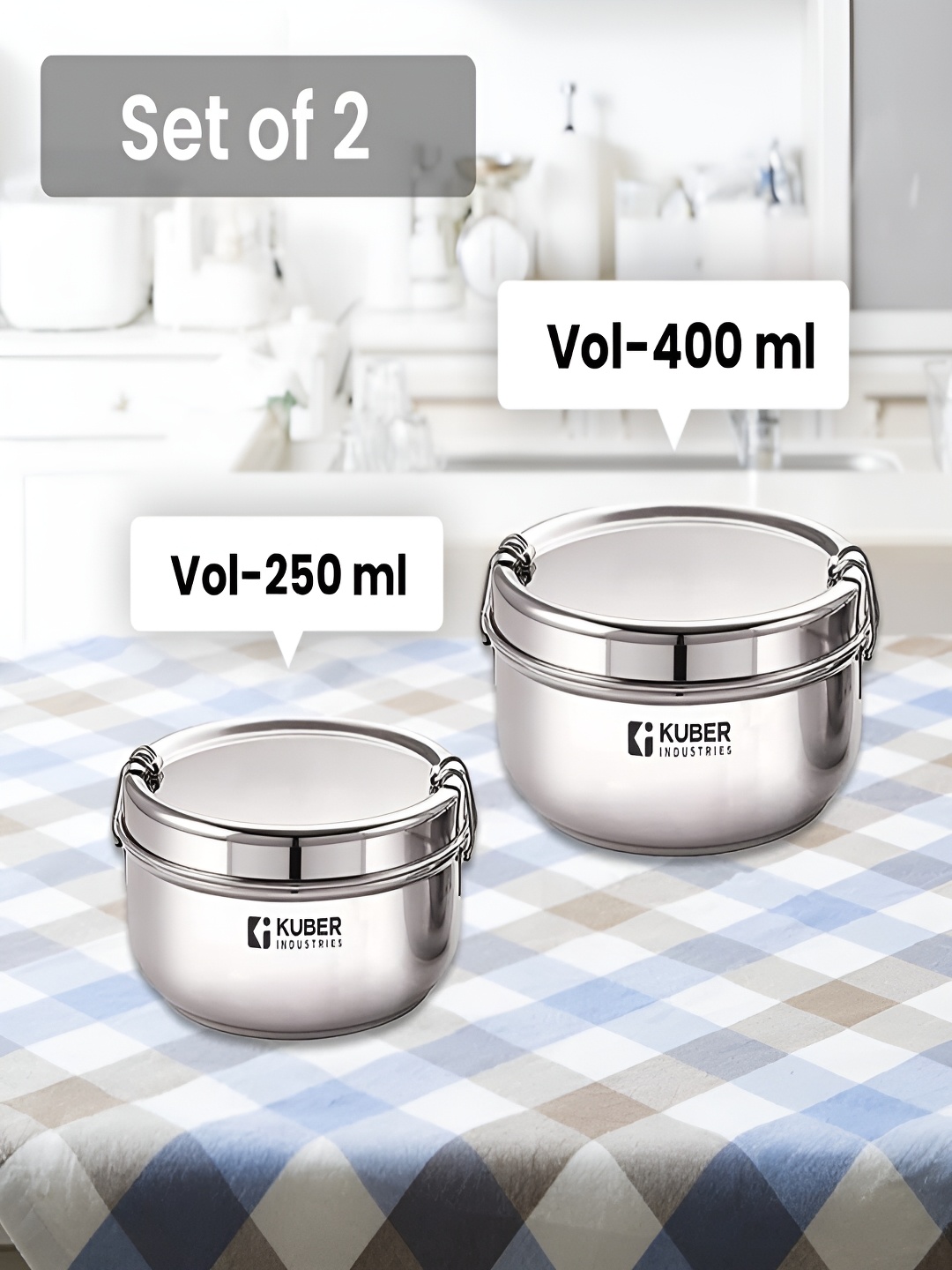 

Kuber Industries Silver-Toned 3 Pieces Stainless Steel Lunch Boxes