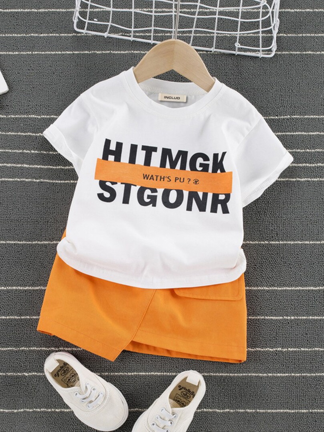 

INCLUD Girls Printed T-shirt with Skirt, Orange