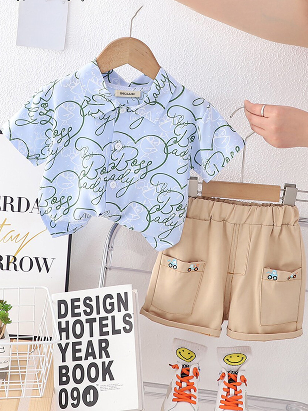 

INCLUD Girls Printed Shirt with Shorts, Blue