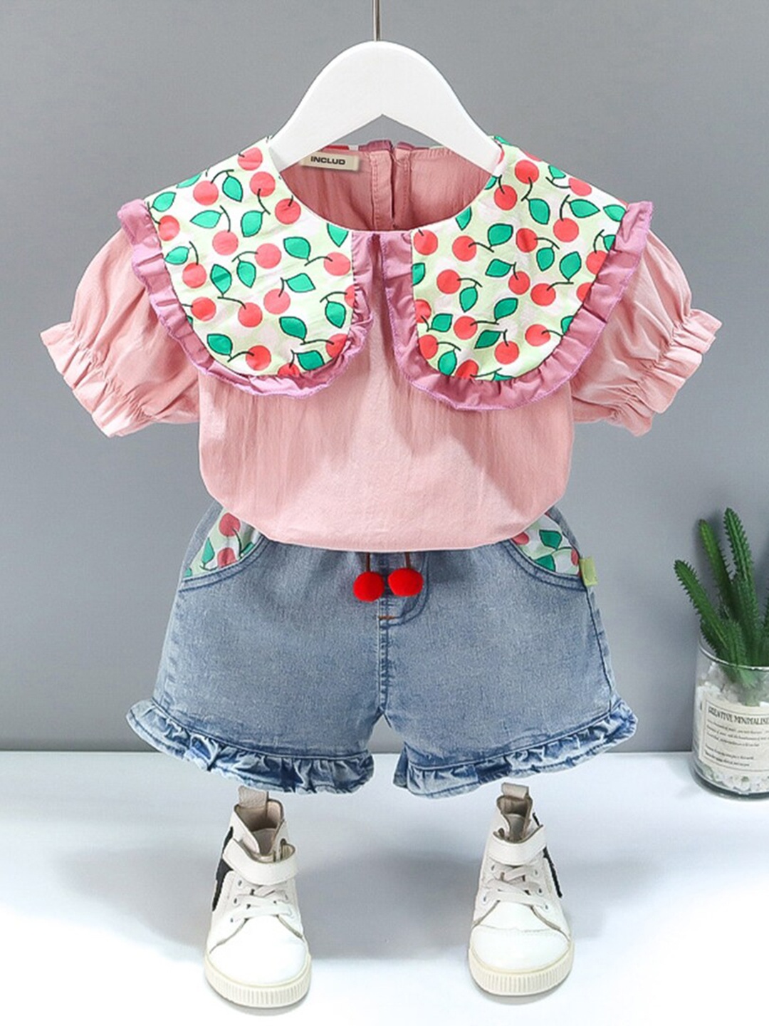 

INCLUD Girls Printed Top with Shorts, Pink