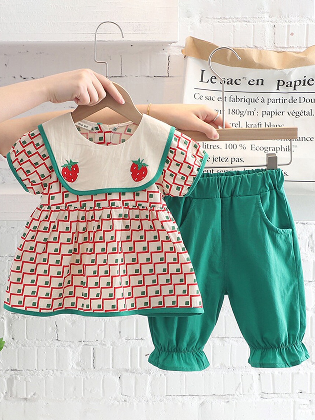 

INCLUD Girls Printed Cotton Tunic with Trousers, White