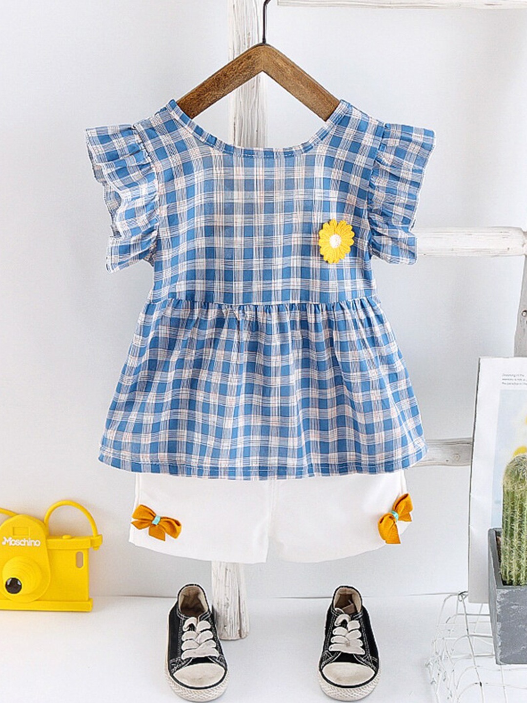 

INCLUD Girls Checked Top with Shorts, Blue