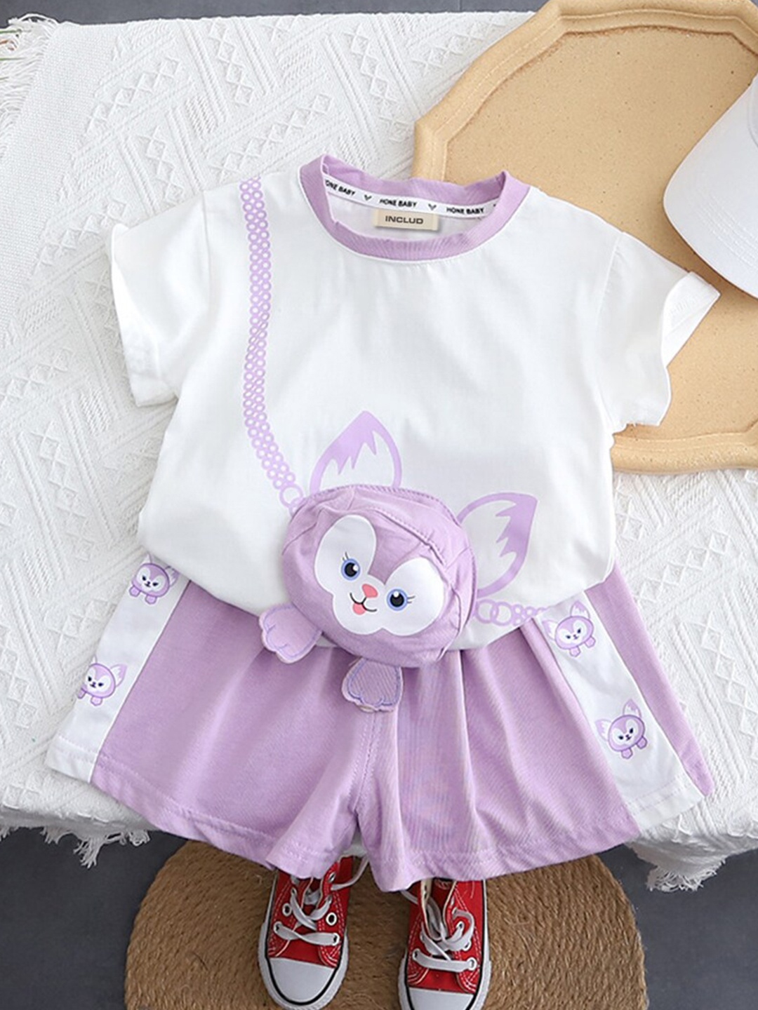 

INCLUD Girls Top with Shorts & Pouch, Purple