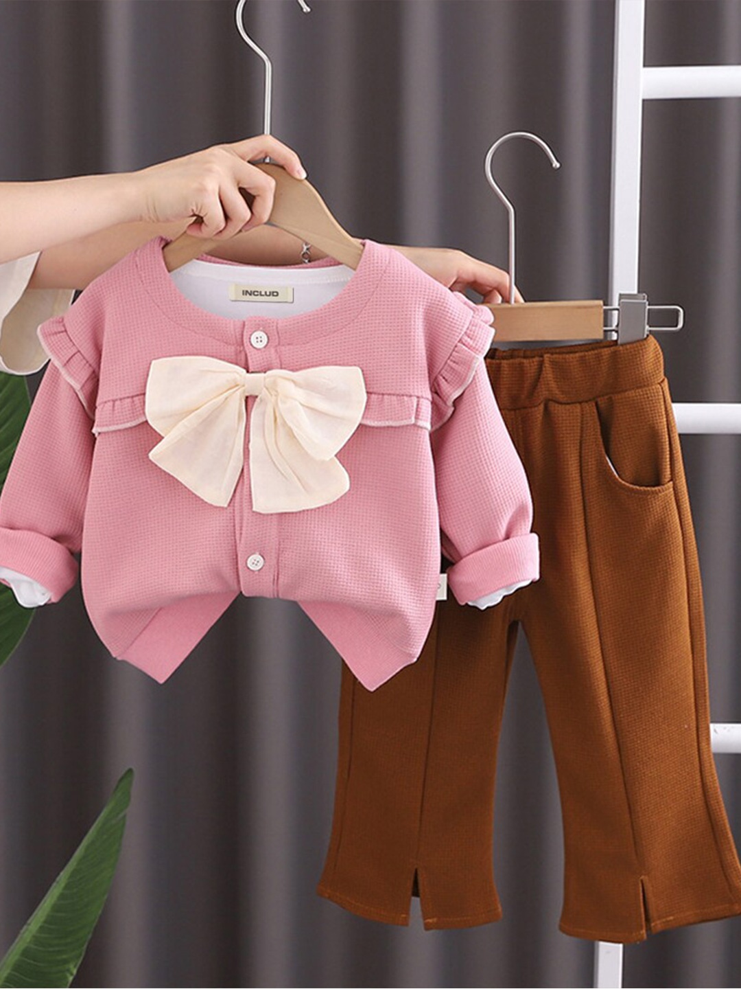 

INCLUD Girls Bow Detailed Cardigan WIth Trouser, Pink