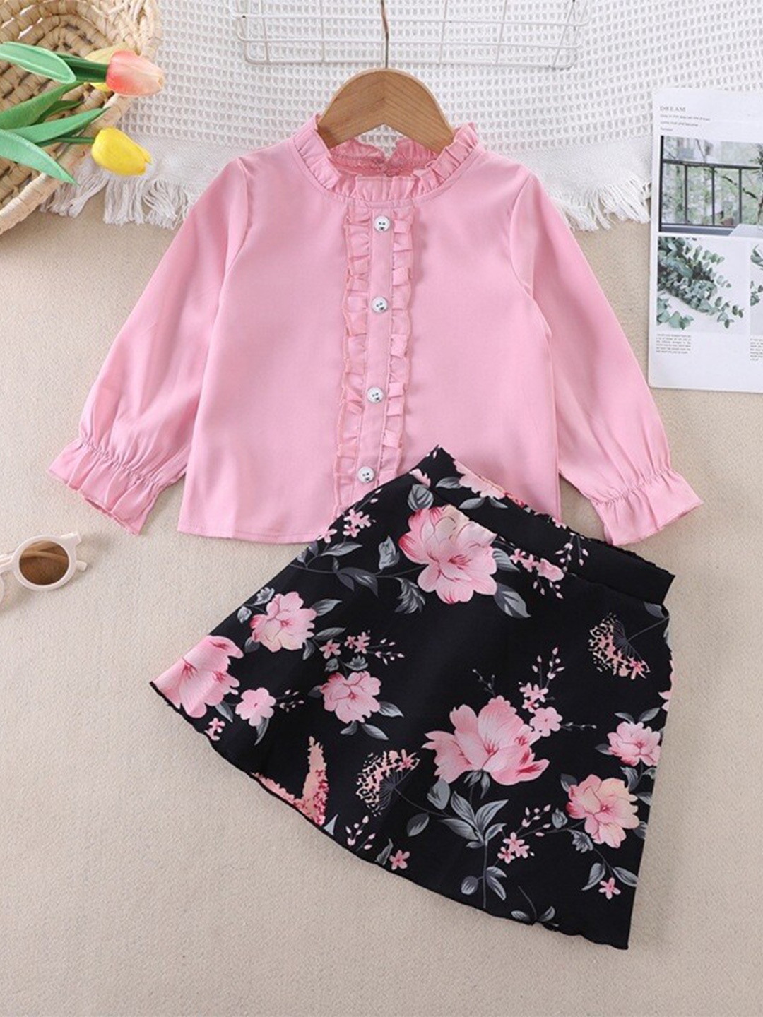 

INCLUD Girls Cotton Top with Skirt, Pink