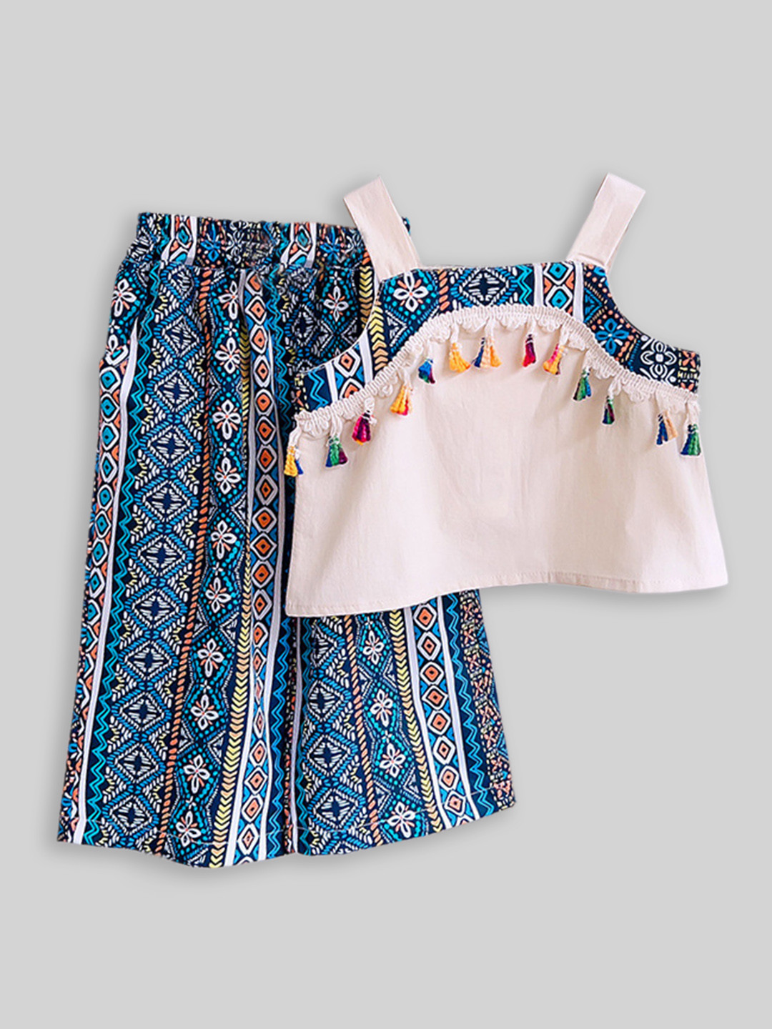 

INCLUD Girls Printed Top with Palazzos, Blue