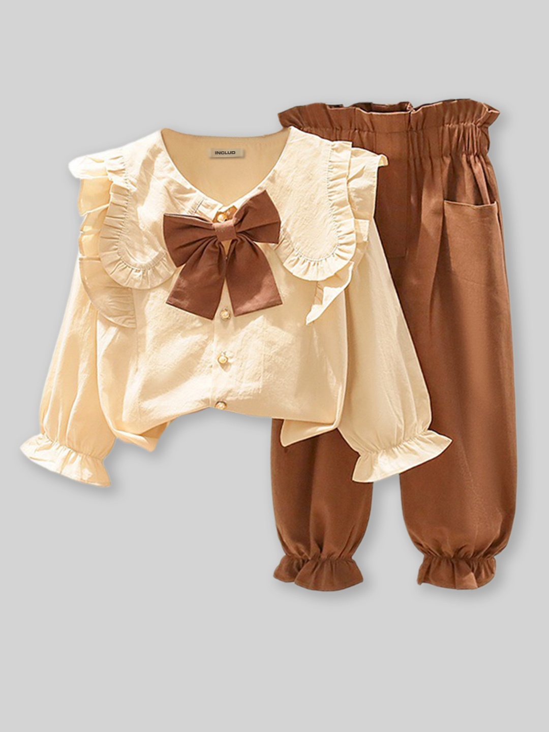 

INCLUD Girls Top with Trousers, Brown