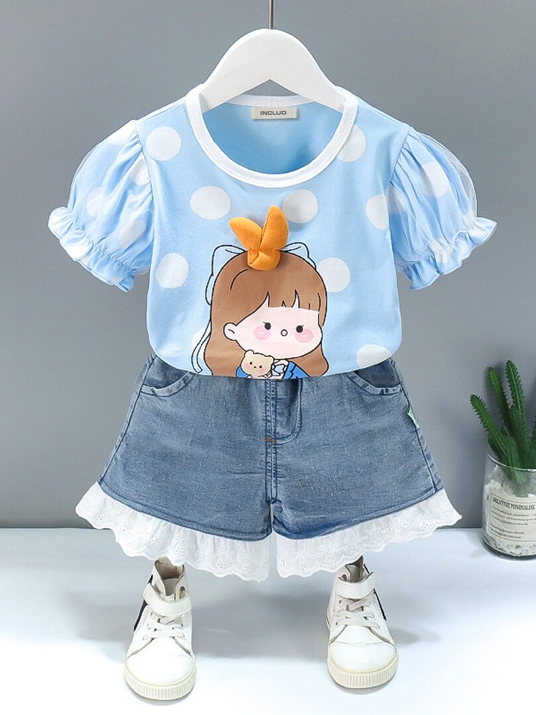 

INCLUD Girls Printed Top with Shorts, Blue