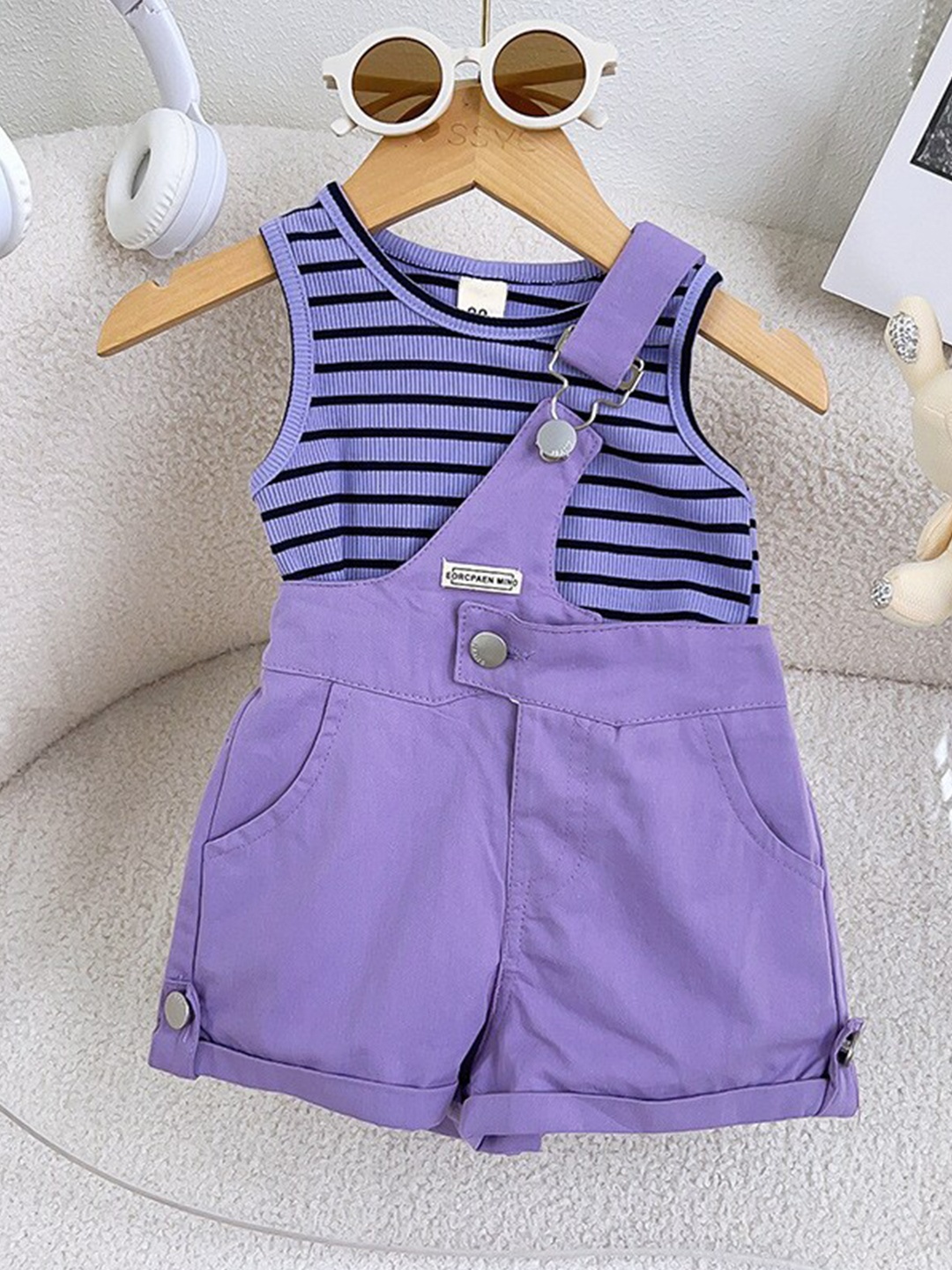 

INCLUD Girls Striped Sleeveless Top With Shorts, Purple